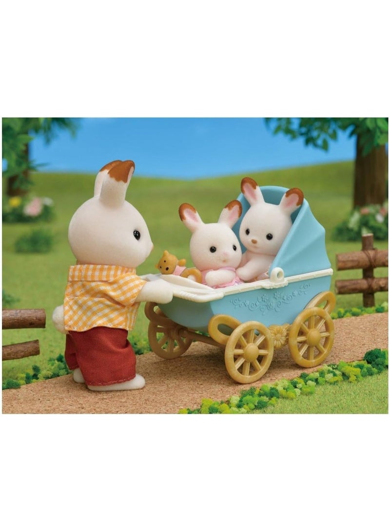 Sylvanian Families Chocolate Bunny Twins Doll Set with Pushchair, Small Twin Dolls for Kids, Pretend Play Roleplay Toy with Accessories, Educational Imaginative Play for Girls & Boys - Image 2